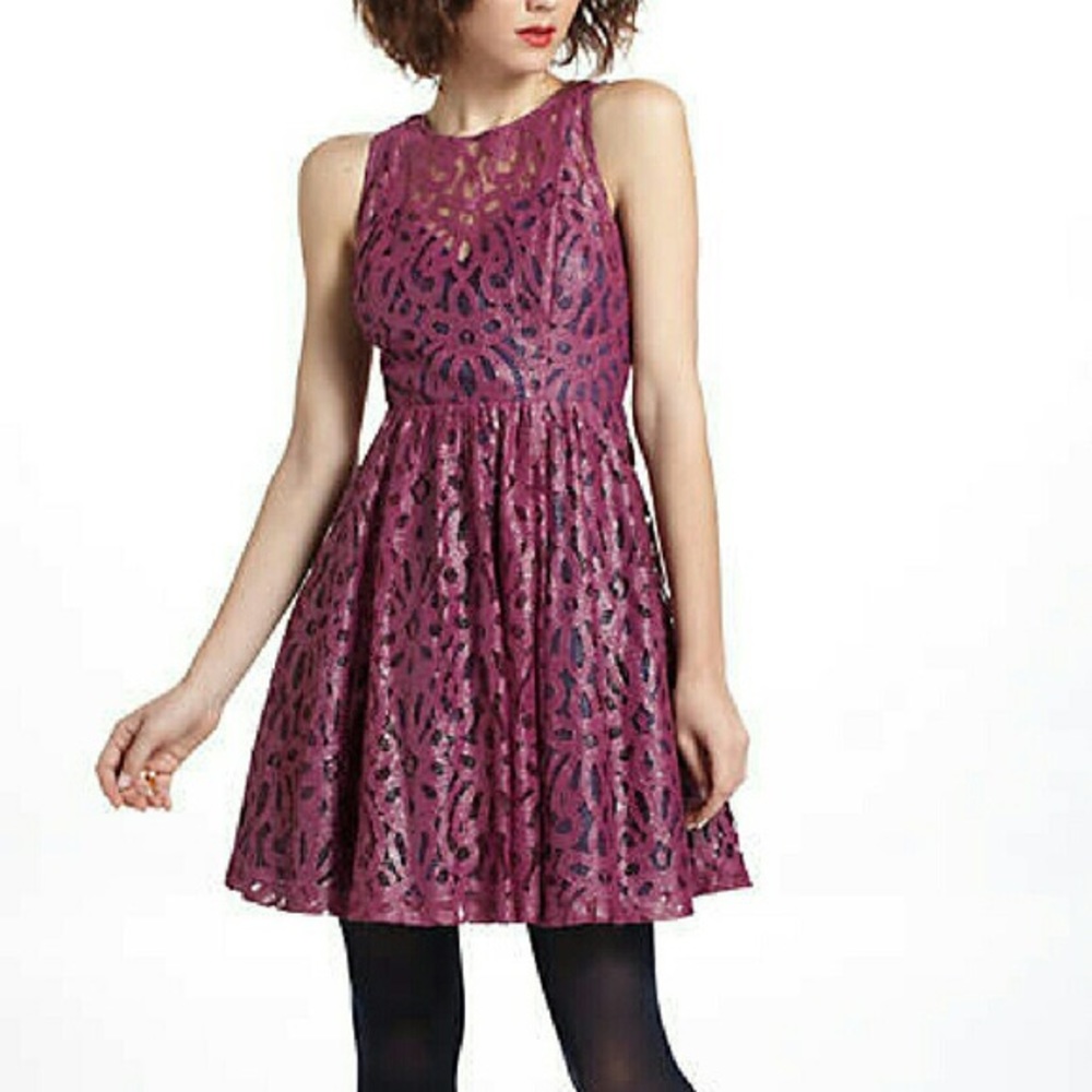 Anthropologie Mariposa Lace Dress Plum Sz 2P NWT